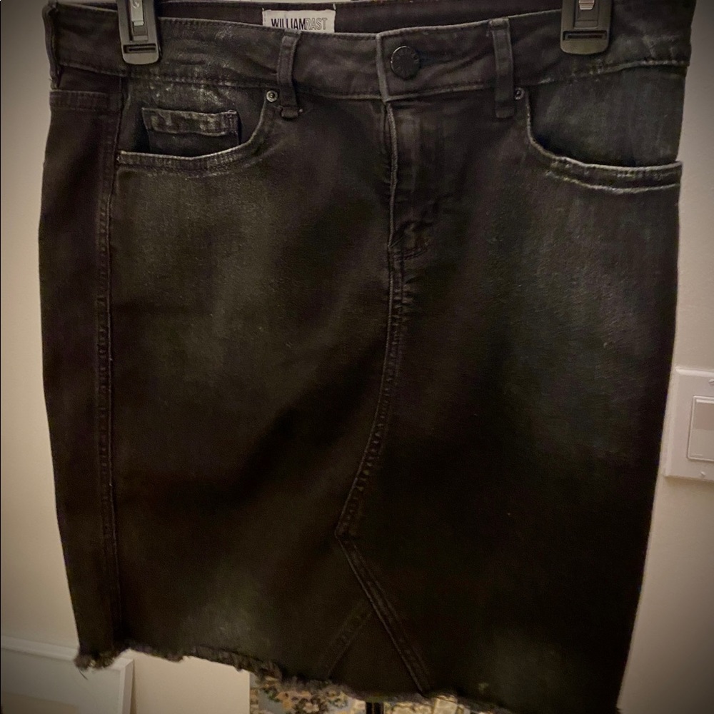 High-Waisted Button-Fly Black Frayed-Hem Jean Skirt